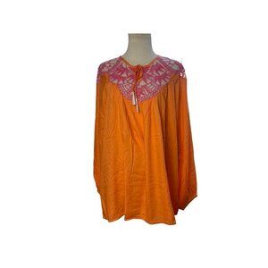 David Meister NWT orange bohemian blouse Size Large